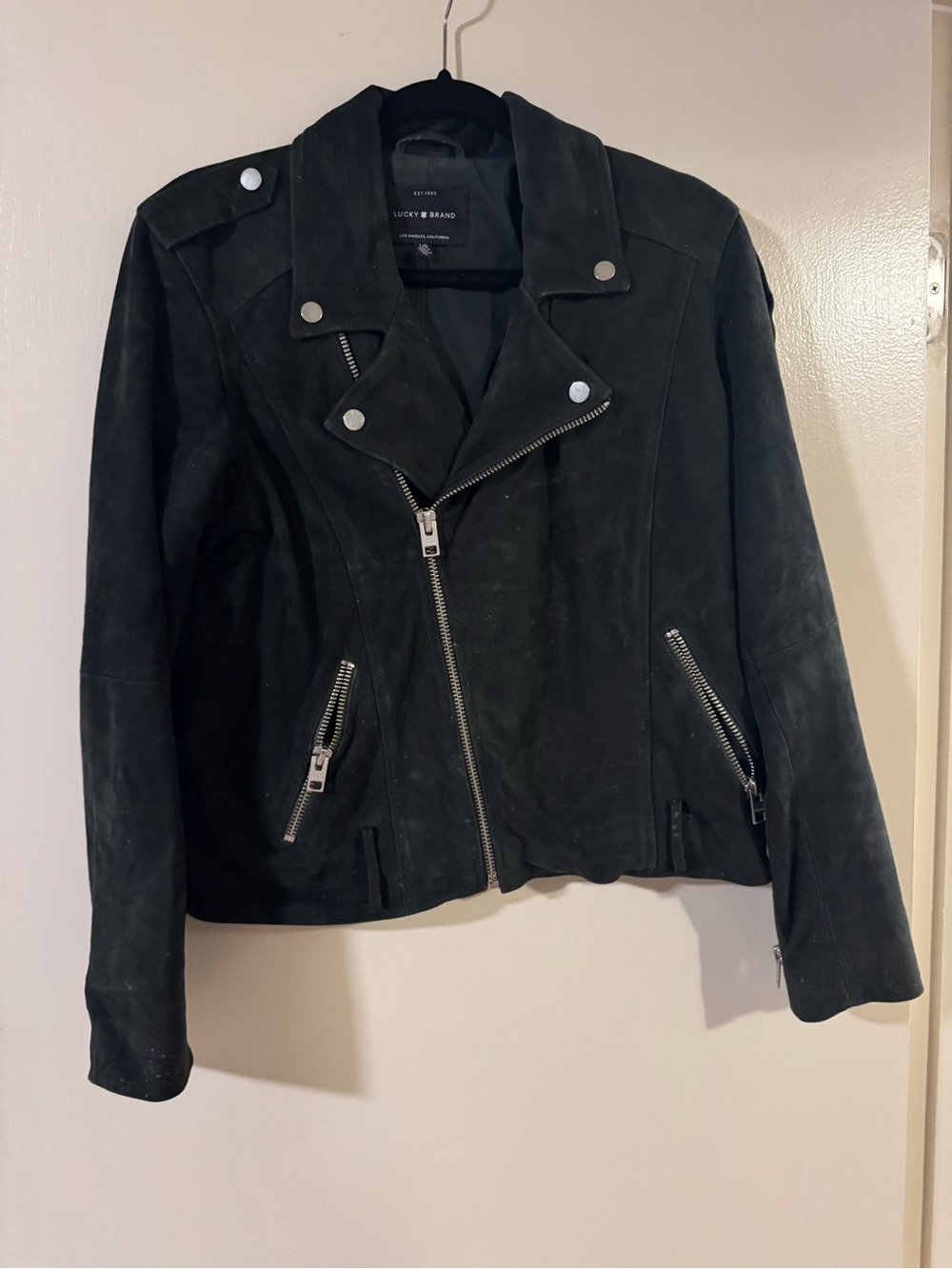 Lucky Brand Women's Dark Green Suede Moto Jacket